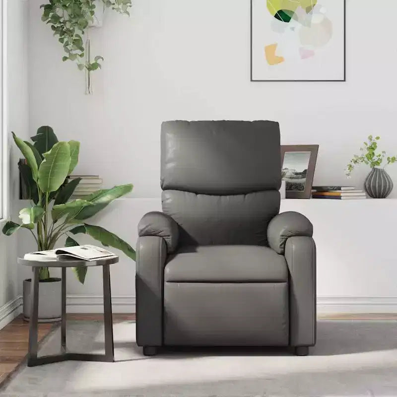 vidaXL Fauteuil inclinable de massage en cuir pour salon, cinéma maison, massage par vibrations à 6 points, dossier et repose-pieds réglables, poche latérale, gris