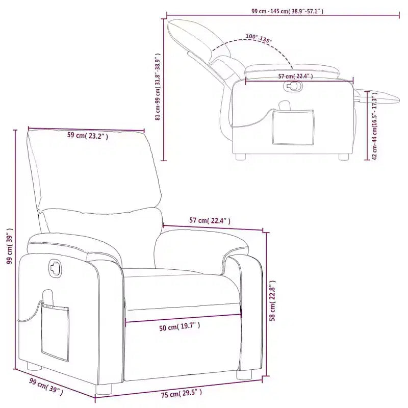 vidaXL Fauteuil inclinable de massage en cuir pour salon, cinéma maison, massage par vibrations à 6 points, dossier et repose-pieds réglables, poche latérale, gris