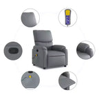 vidaXL Fauteuil inclinable de massage en cuir pour salon, cinéma maison, massage par vibrations à 6 points, dossier et repose-pieds réglables, poche latérale, gris