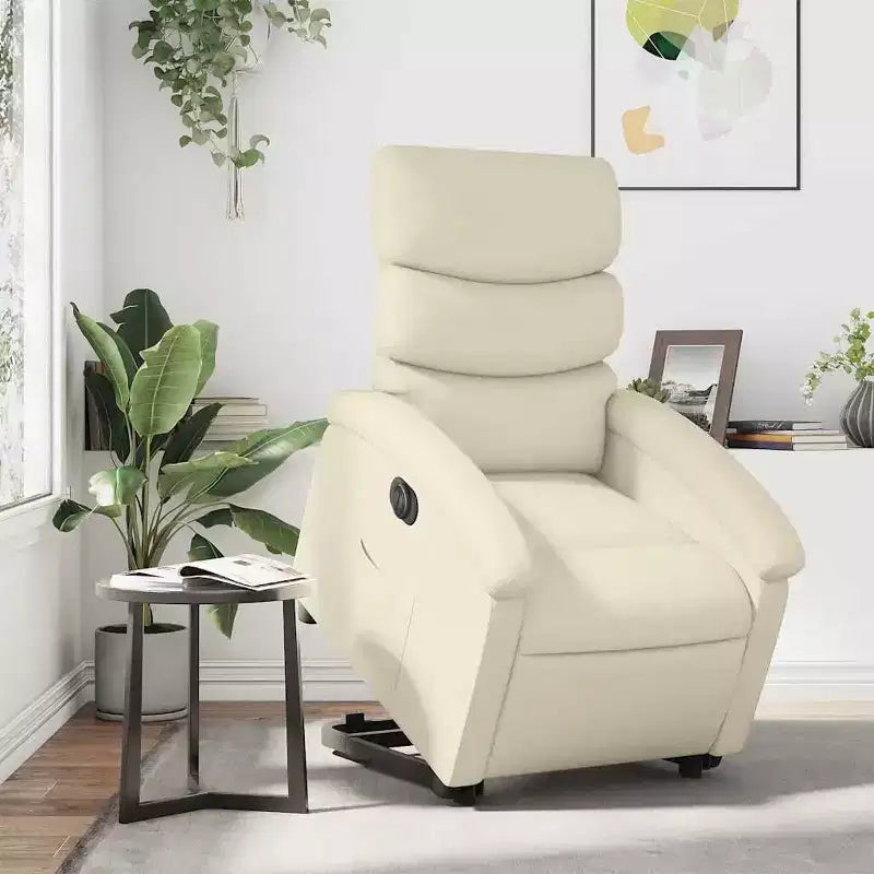 vidaXL Fauteuil inclinable/relevable électrique en similicuir crème - Fauteuil motorisé avec fonction de relevage/inclinaison électrique, poche latérale, cadre stable pour personnes âgées