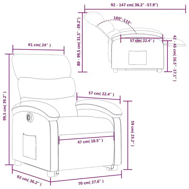 vidaXL Fauteuil inclinable/relevable électrique en similicuir crème - Fauteuil motorisé avec fonction de relevage/inclinaison électrique, poche latérale, cadre stable pour personnes âgées