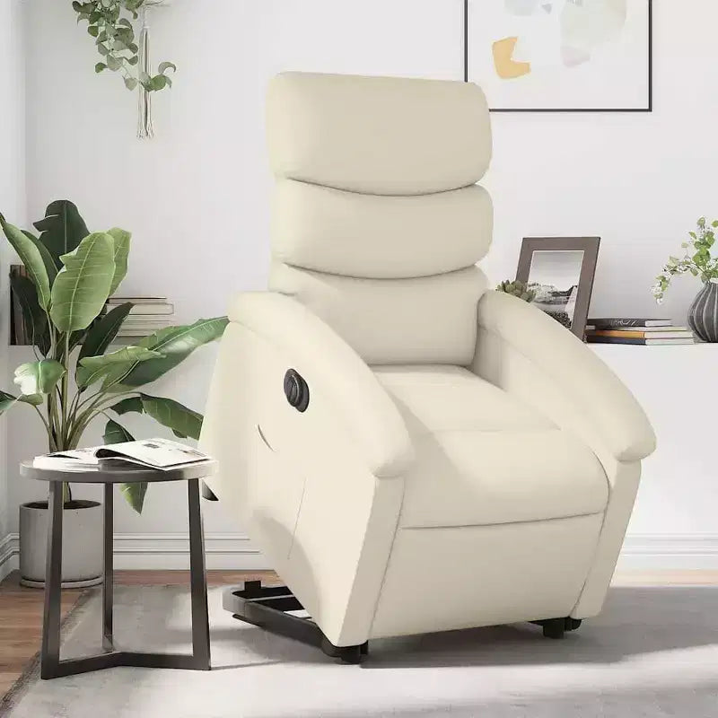 vidaXL Fauteuil inclinable/relevable électrique en similicuir crème - Fauteuil motorisé avec fonction de relevage/inclinaison électrique, poche latérale, cadre stable pour personnes âgées