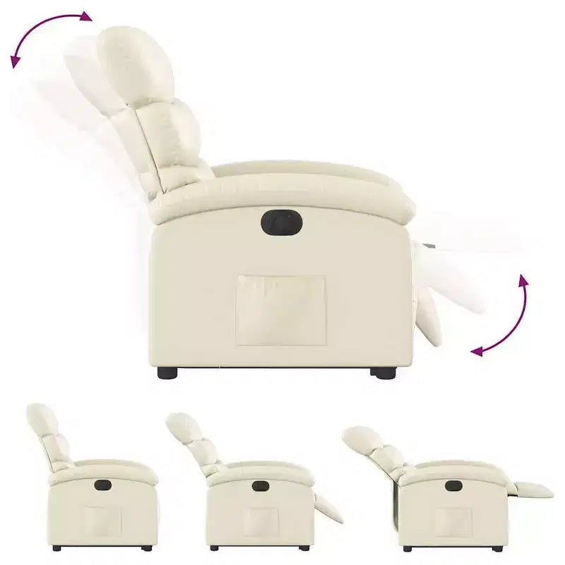 vidaXL Fauteuil inclinable/relevable électrique en similicuir crème - Fauteuil motorisé avec fonction de relevage/inclinaison électrique, poche latérale, cadre stable pour personnes âgées