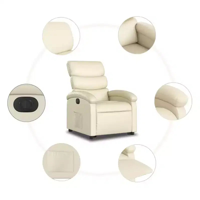 vidaXL Fauteuil inclinable/relevable électrique en similicuir crème - Fauteuil motorisé avec fonction de relevage/inclinaison électrique, poche latérale, cadre stable pour personnes âgées