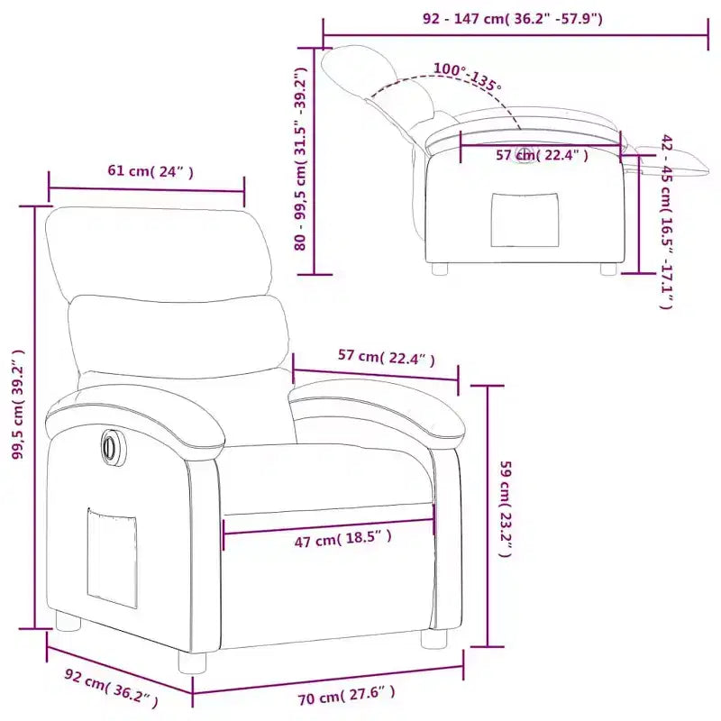 vidaXL Fauteuil inclinable électrique pour personnes âgées - Fauteuil réglable en tissu, vert foncé, avec inclinaison motorisée, rembourrage confortable, pochette latérale