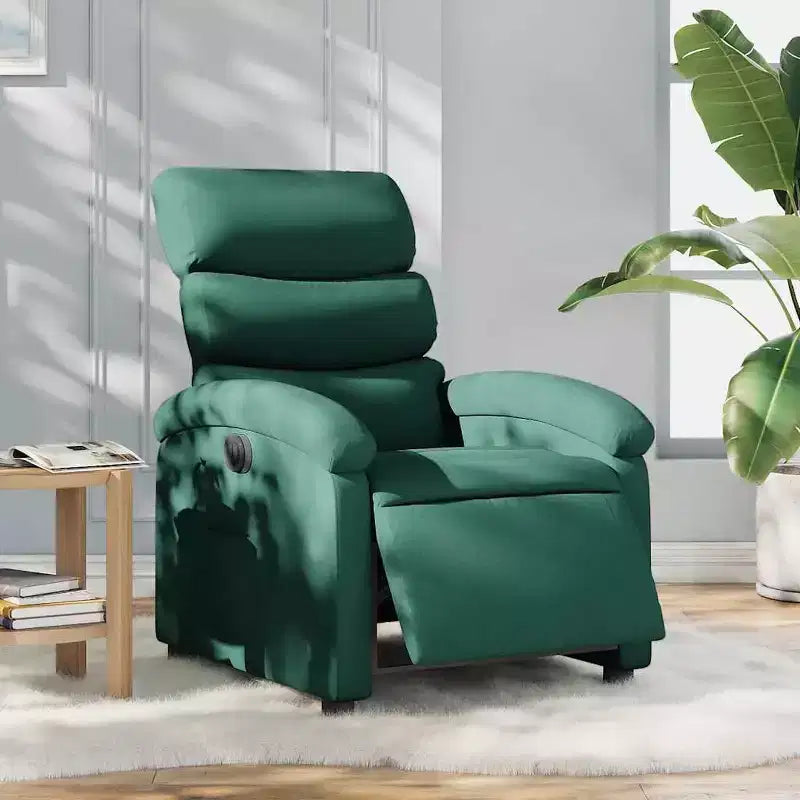 vidaXL Fauteuil inclinable électrique pour personnes âgées - Fauteuil réglable en tissu, vert foncé, avec inclinaison motorisée, rembourrage confortable, pochette latérale