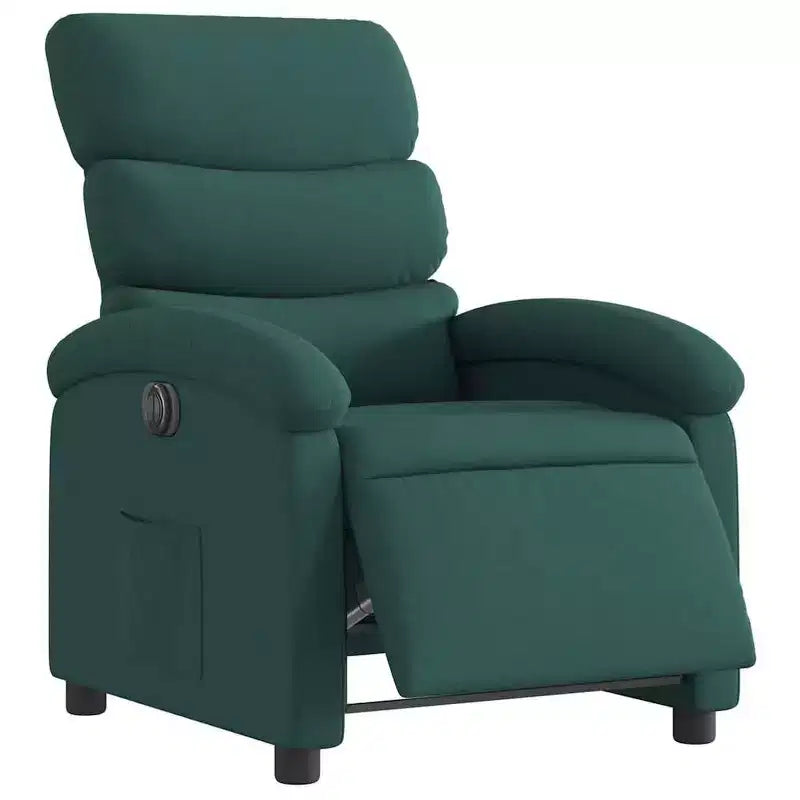vidaXL Fauteuil inclinable électrique pour personnes âgées - Fauteuil réglable en tissu, vert foncé, avec inclinaison motorisée, rembourrage confortable, pochette latérale