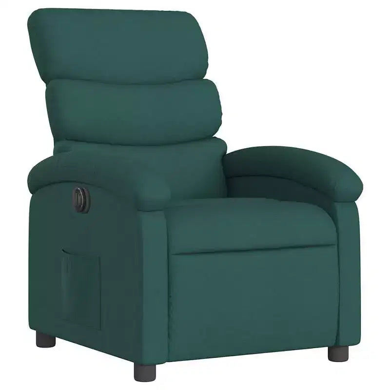 vidaXL Fauteuil inclinable électrique pour personnes âgées - Fauteuil réglable en tissu, vert foncé, avec inclinaison motorisée, rembourrage confortable, pochette latérale