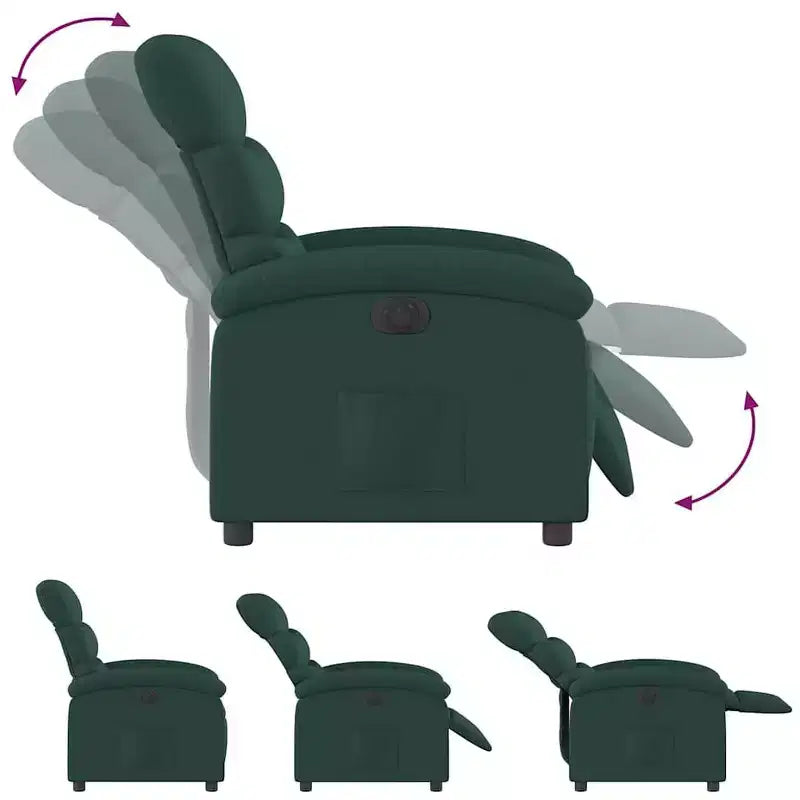 vidaXL Fauteuil inclinable électrique pour personnes âgées - Fauteuil réglable en tissu, vert foncé, avec inclinaison motorisée, rembourrage confortable, pochette latérale