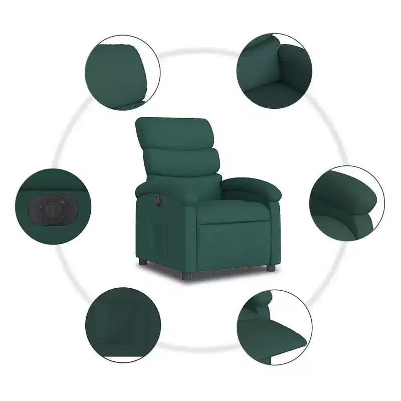 vidaXL Fauteuil inclinable électrique pour personnes âgées - Fauteuil réglable en tissu, vert foncé, avec inclinaison motorisée, rembourrage confortable, pochette latérale
