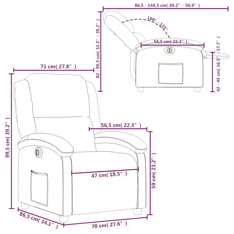 vidaXL Fauteuil inclinable électrique - Fauteuil de relaxation en similicuir crème avec réglages motorisés pour personnes âgées, confort de salon