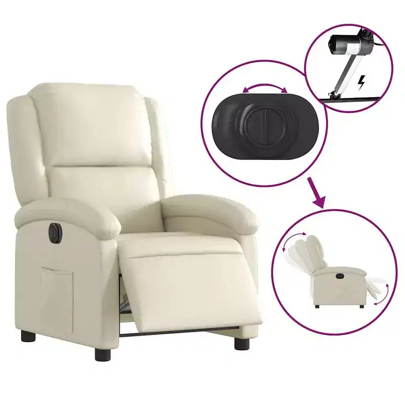 vidaXL Fauteuil inclinable électrique - Fauteuil de relaxation en similicuir crème avec réglages motorisés pour personnes âgées, confort de salon