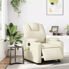 vidaXL Fauteuil inclinable de massage électrique - Fauteuil de salon réglable en similicuir crème avec porte-gobelets pour salon/bureau