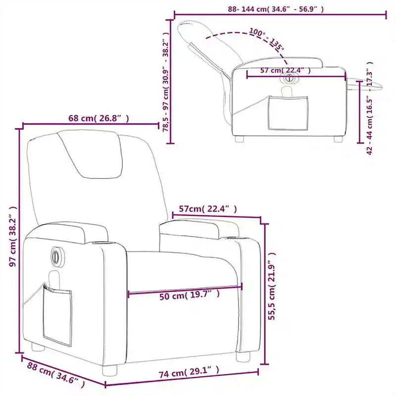vidaXL Fauteuil inclinable de massage électrique - Fauteuil de salon réglable en similicuir crème avec porte-gobelets pour salon/bureau