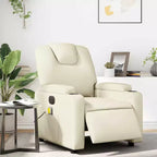 vidaXL Fauteuil inclinable de massage électrique - Fauteuil de salon réglable en similicuir crème avec porte-gobelets pour salon/bureau