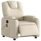 vidaXL Fauteuil inclinable de massage électrique - Fauteuil de salon réglable en similicuir crème avec porte-gobelets pour salon/bureau