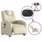vidaXL Fauteuil inclinable de massage électrique - Fauteuil de salon réglable en similicuir crème avec porte-gobelets pour salon/bureau