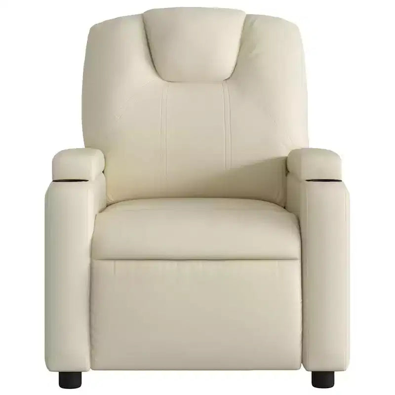 vidaXL Fauteuil inclinable de massage électrique - Fauteuil de salon réglable en similicuir crème avec porte-gobelets pour salon/bureau