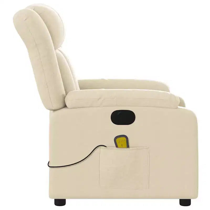 vidaXL Fauteuil de massage électrique inclinable en tissu crème - Dossier et repose-pieds réglables automatiquement, massage par vibrations, rembourrage confortable