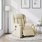 vidaXL Fauteuil de massage électrique inclinable en tissu crème - Dossier et repose-pieds réglables automatiquement, massage par vibrations, rembourrage confortable