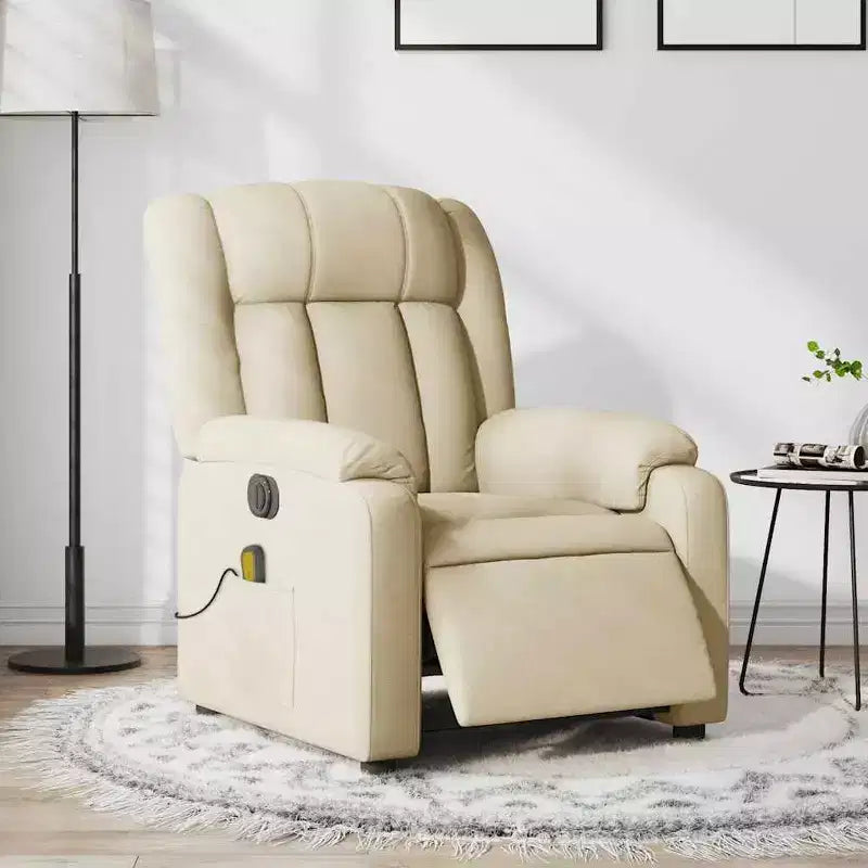 vidaXL Fauteuil de massage électrique inclinable en tissu crème - Dossier et repose-pieds réglables automatiquement, massage par vibrations, rembourrage confortable