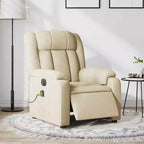 vidaXL Fauteuil de massage électrique inclinable en tissu crème - Dossier et repose-pieds réglables automatiquement, massage par vibrations, rembourrage confortable