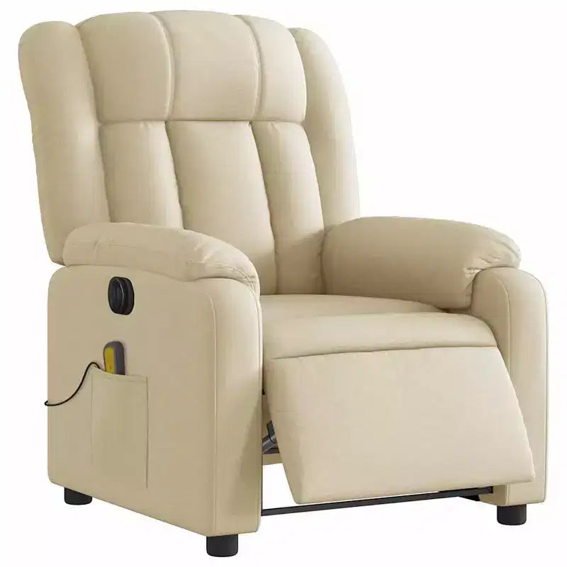 vidaXL Fauteuil de massage électrique inclinable en tissu crème - Dossier et repose-pieds réglables automatiquement, massage par vibrations, rembourrage confortable