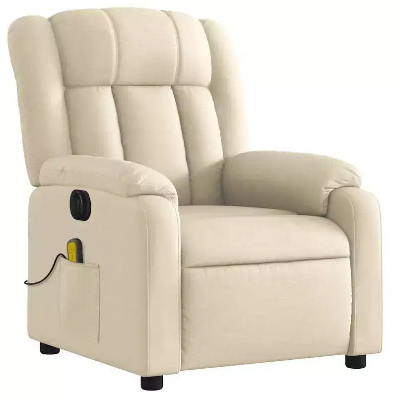 vidaXL Fauteuil de massage électrique inclinable en tissu crème - Dossier et repose-pieds réglables automatiquement, massage par vibrations, rembourrage confortable