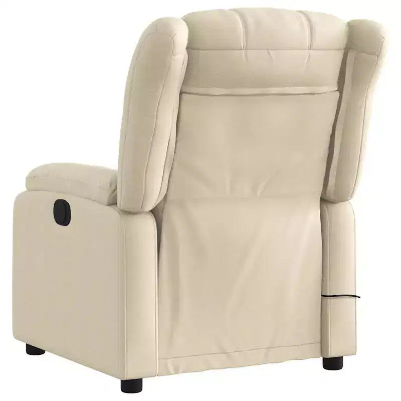 vidaXL Fauteuil de massage électrique inclinable en tissu crème - Dossier et repose-pieds réglables automatiquement, massage par vibrations, rembourrage confortable