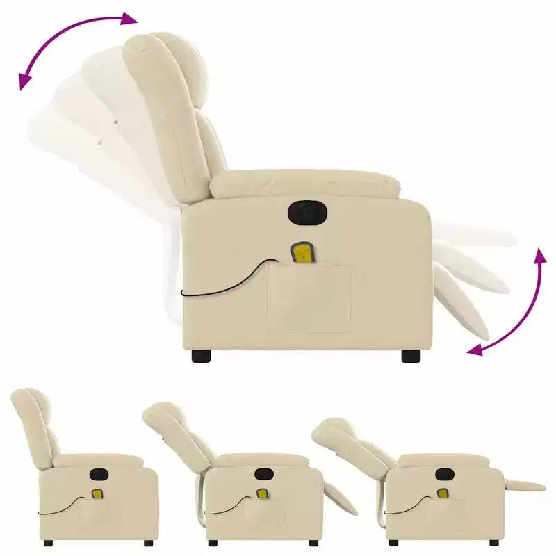 vidaXL Fauteuil de massage électrique inclinable en tissu crème - Dossier et repose-pieds réglables automatiquement, massage par vibrations, rembourrage confortable