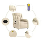 vidaXL Fauteuil de massage électrique inclinable en tissu crème - Dossier et repose-pieds réglables automatiquement, massage par vibrations, rembourrage confortable