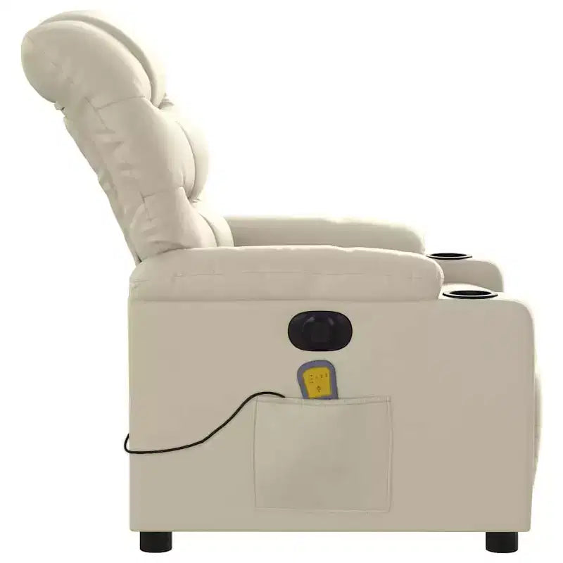 vidaXL Fauteuil inclinable de massage électrique en similicuir crème