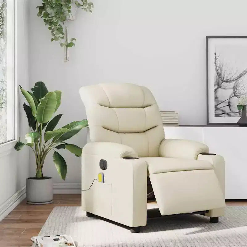 vidaXL Fauteuil inclinable de massage électrique en similicuir crème
