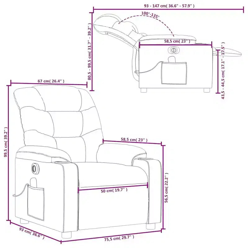 vidaXL Fauteuil inclinable de massage électrique en similicuir crème