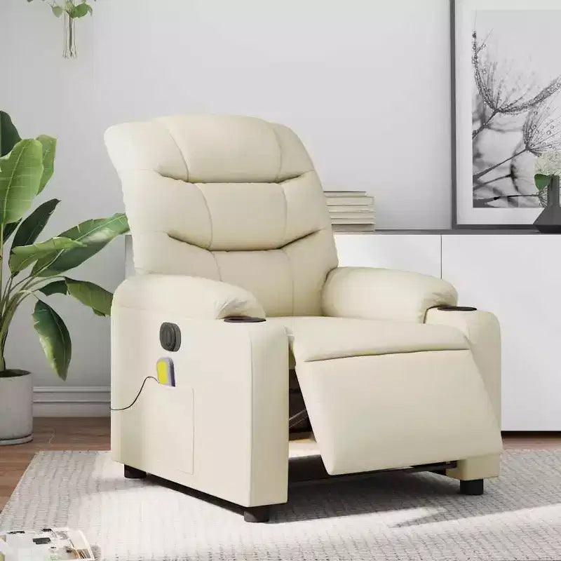 vidaXL Fauteuil inclinable de massage électrique en similicuir crème