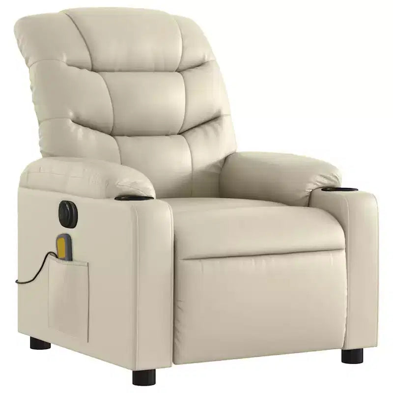 vidaXL Fauteuil inclinable de massage électrique en similicuir crème