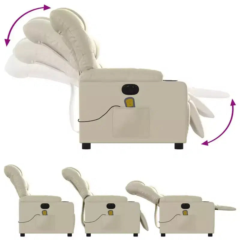 vidaXL Fauteuil inclinable de massage électrique en similicuir crème