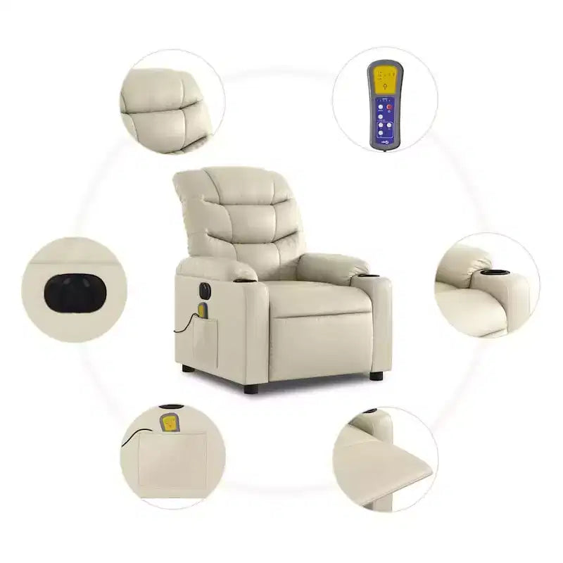 vidaXL Fauteuil inclinable de massage électrique en similicuir crème