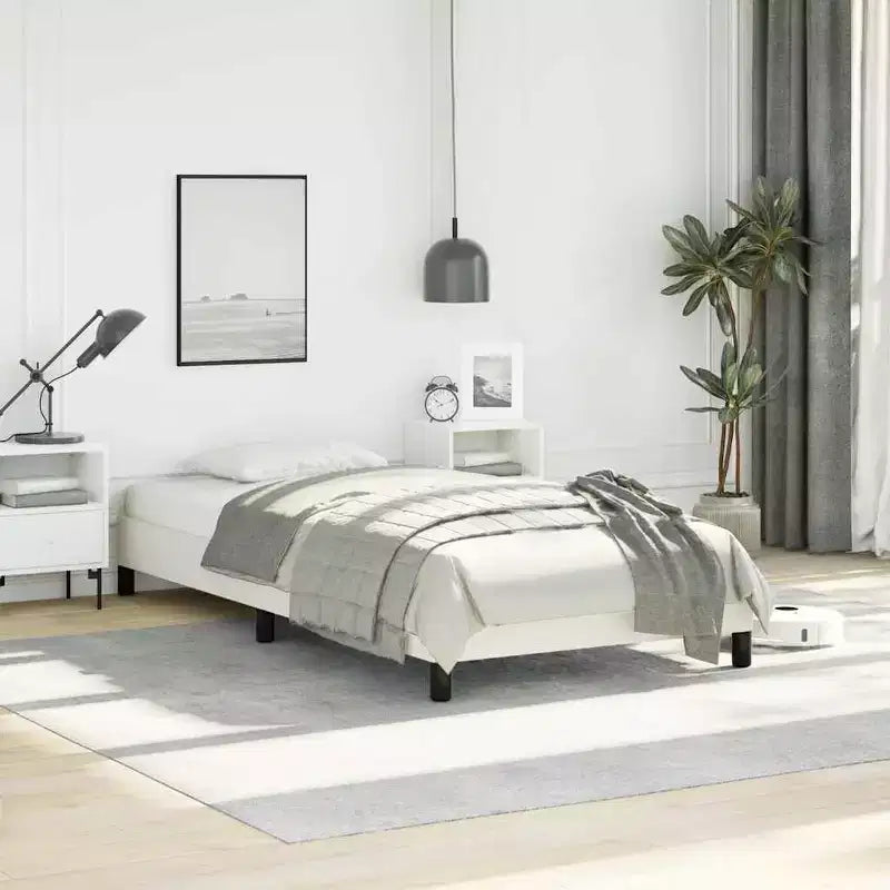 vidaXL Cadre de lit Twin XL, Cadre de lit plateforme rembourré en similicuir, Blanc, Sans matelas