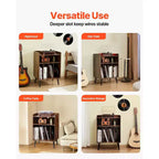Meuble pour platine vinyle VEVOR avec lumière, support 3 niveaux pour platine avec station de charge et ports USB, pouvant contenir jusqu'à 150 albums, marron