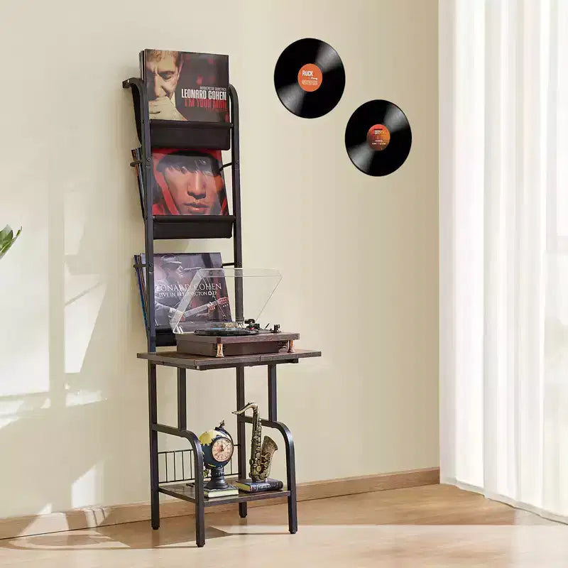 Meuble de rangement pour tourne-disque VEVOR, meuble haut 5 niveaux pour disques vinyles avec station de chargement et ports USB, peut contenir jusqu'à 200 albums, support pour tourne-disque, noir