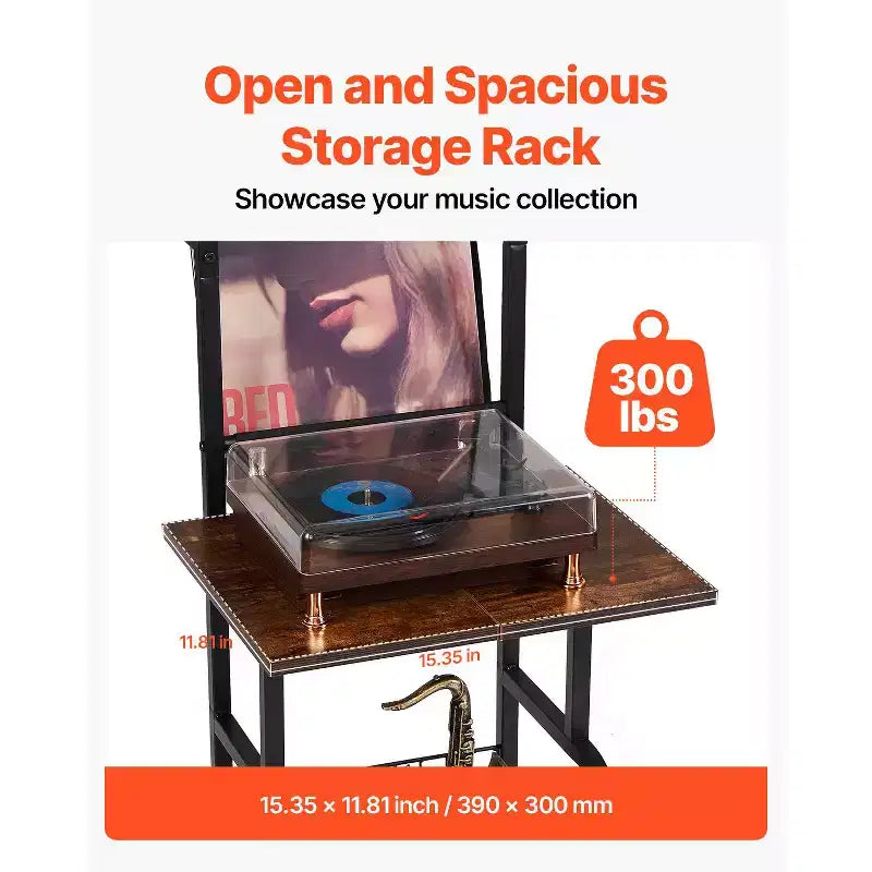 Meuble de rangement pour tourne-disque VEVOR, meuble haut 5 niveaux pour disques vinyles avec station de chargement et ports USB, peut contenir jusqu'à 200 albums, support pour tourne-disque, noir