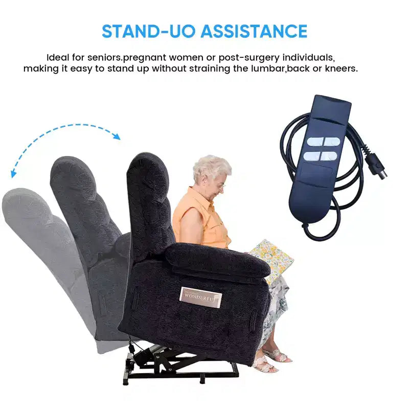 Fauteuil inclinable électrique en velours grande taille Mjkone avec chauffage lombaire et massage vibrant à 8 points, fauteuil pour personnes âgées