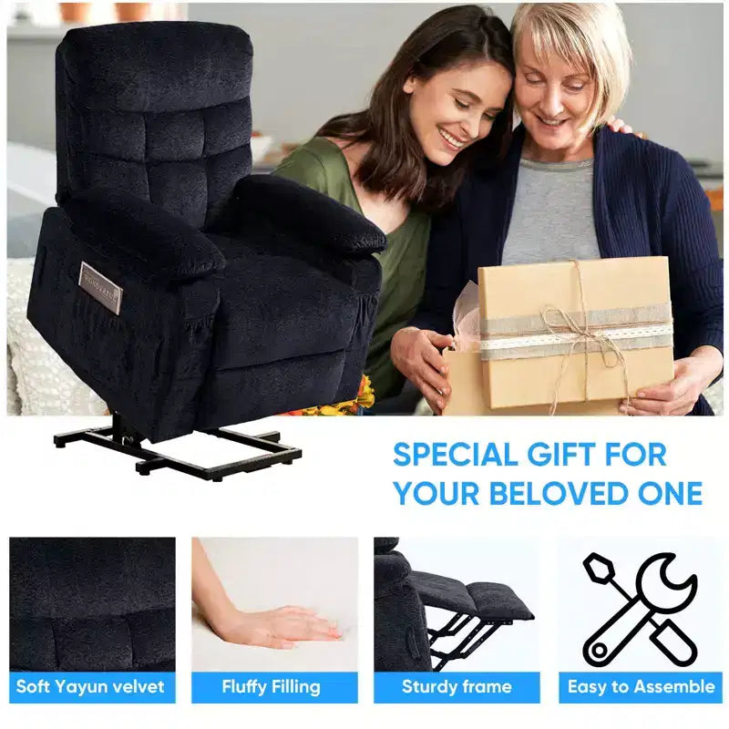 Fauteuil inclinable électrique en velours grande taille Mjkone avec chauffage lombaire et massage vibrant à 8 points, fauteuil pour personnes âgées