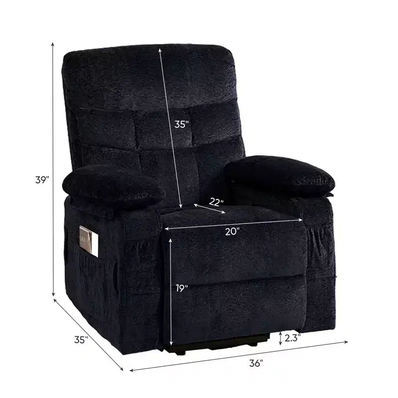 Fauteuil inclinable électrique en velours grande taille Mjkone avec chauffage lombaire et massage vibrant à 8 points, fauteuil pour personnes âgées