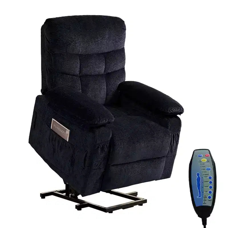 Fauteuil inclinable électrique en velours grande taille Mjkone avec chauffage lombaire et massage vibrant à 8 points, fauteuil pour personnes âgées