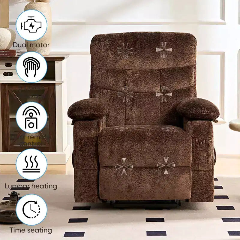 Fauteuil inclinable électrique en velours grande taille Mjkone avec chauffage lombaire et massage vibrant à 8 points, fauteuil pour personnes âgées