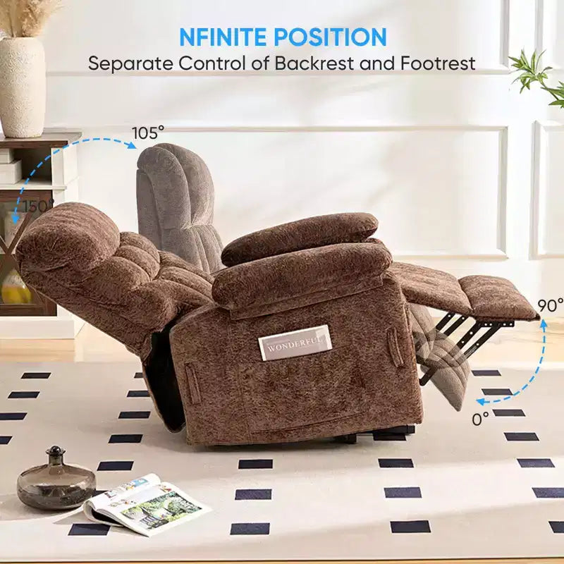 Fauteuil inclinable électrique en velours grande taille Mjkone avec chauffage lombaire et massage vibrant à 8 points, fauteuil pour personnes âgées