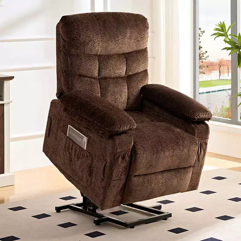 Fauteuil inclinable électrique en velours grande taille Mjkone avec chauffage lombaire et massage vibrant à 8 points, fauteuil pour personnes âgées