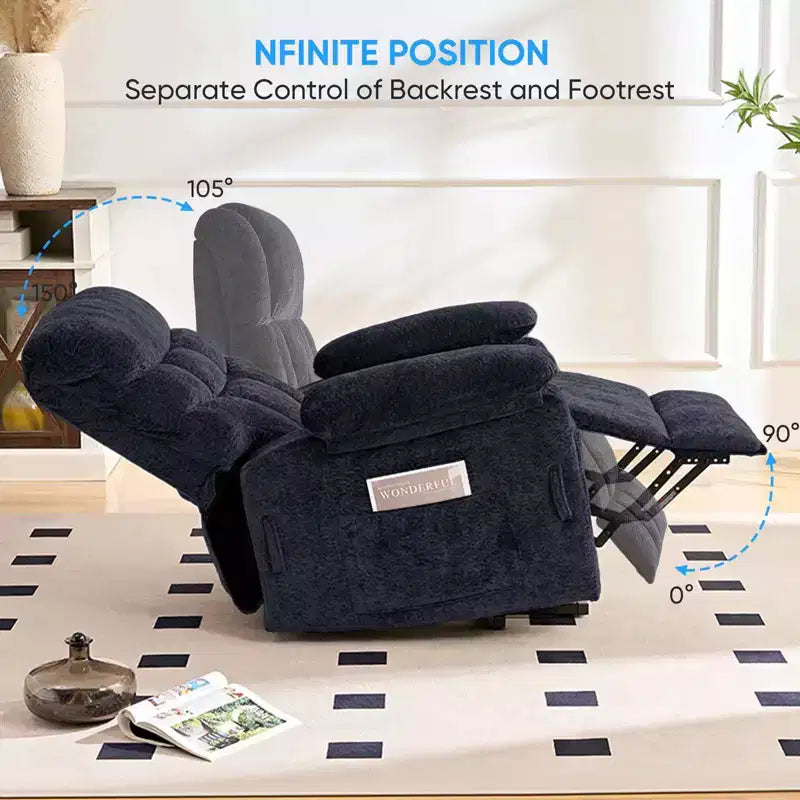 Fauteuil inclinable électrique en velours grande taille Mjkone avec chauffage lombaire et massage vibrant à 8 points, fauteuil pour personnes âgées
